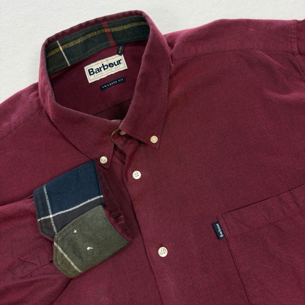 Barbour Shirt Mens Size XL Red Tailored Fit Classic Long Sleeve Button Up
